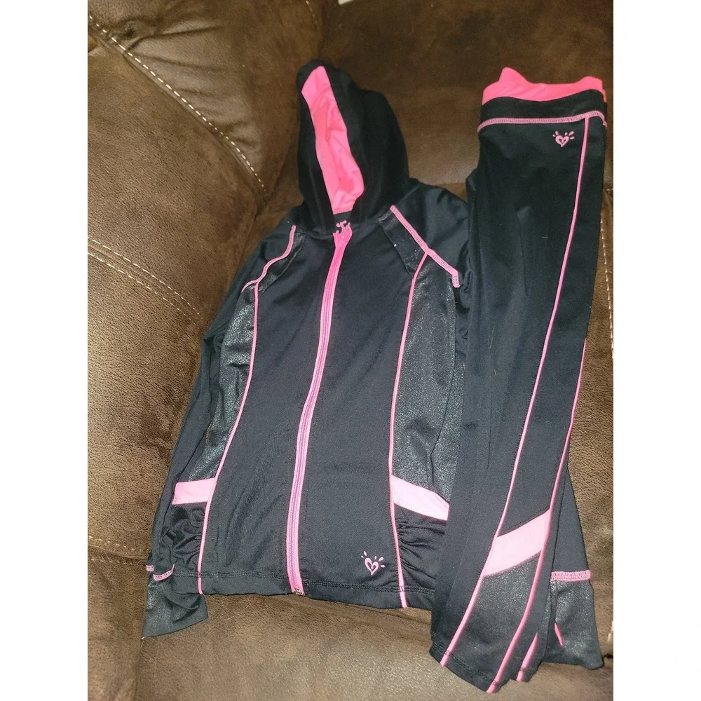 Justice track suit black and pink zip up jacket and pants size 10
